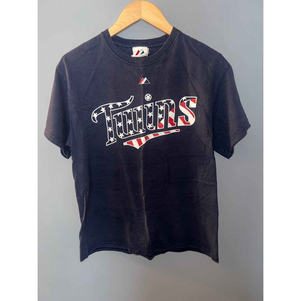 Majestic Mens Minnesota Twins Joe Mauer 7 Navy Blue Stars Stripes T-Shirt Size M